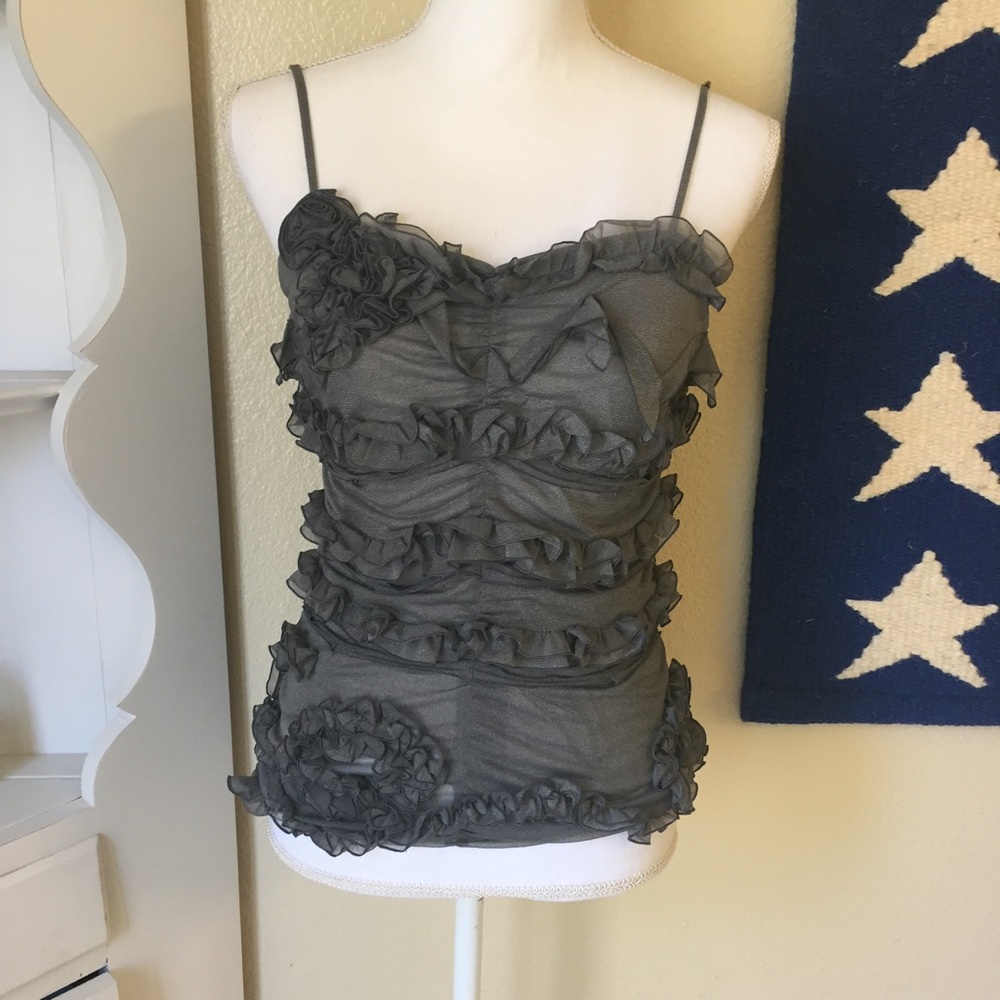 Designer Gray Ruffled Women's Top